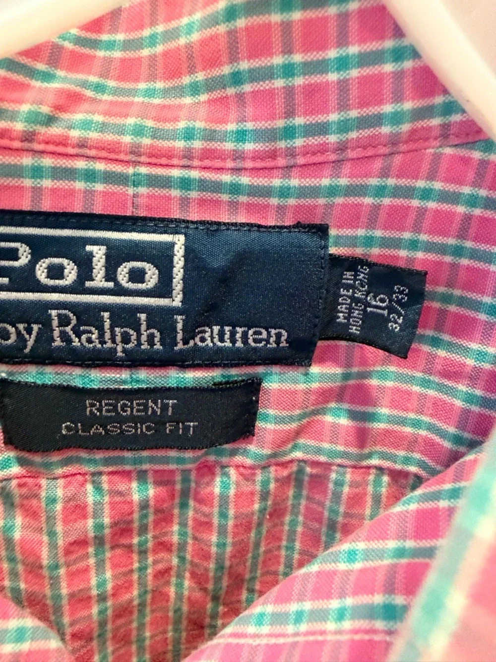 Polo Ralph Lauren Classic Fit Shirt 16 32/33 Pink Blue Plaid Button Down